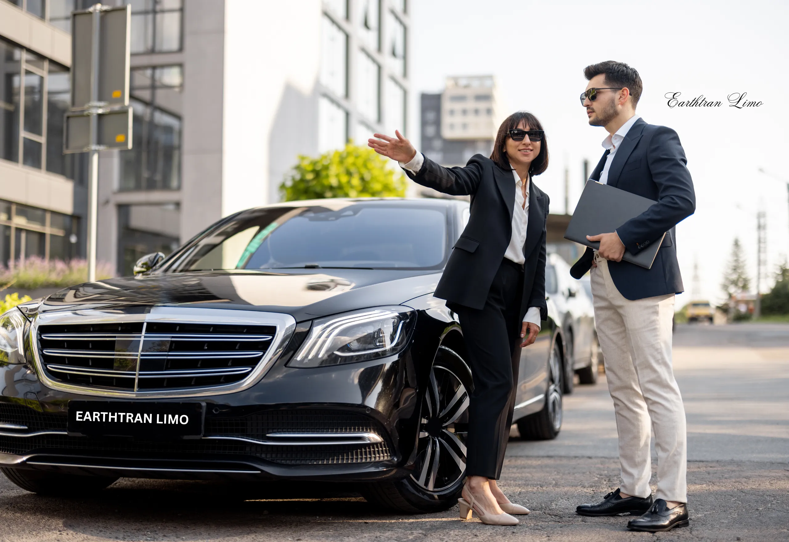 atlanta limo service professional chauffeur giving her client direction after safely drop-off at his location