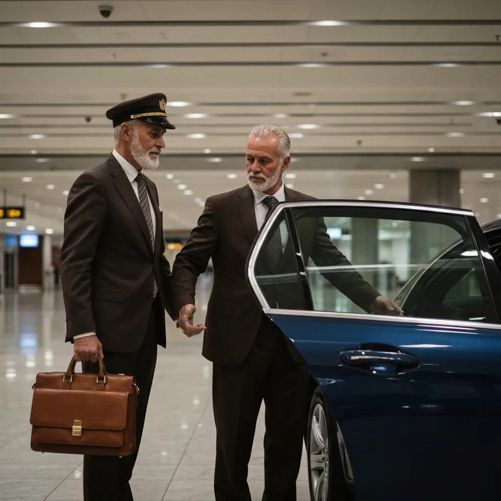 Professional chauffeur assisting a passenger at the airport — example of award-winning service