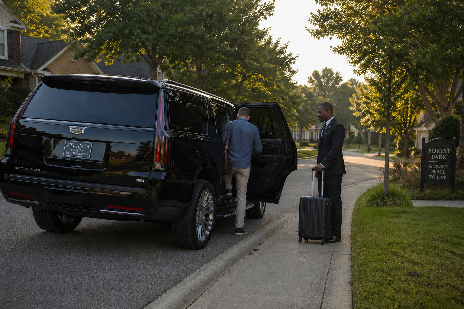 Airport car service in Forest Park, GA with luxury SUV pickup near Atlanta Airport