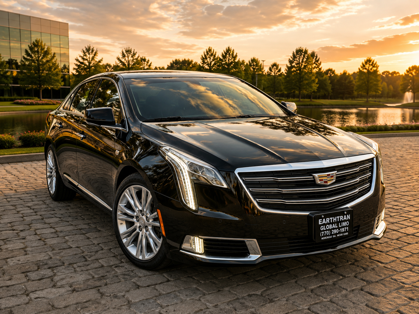 Black Cadillac XTS executive luxury sedan with EarthTran chauffeur service in Atlanta