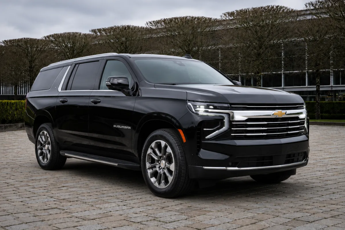 Black Chevrolet Suburban executive SUV with EarthTran chauffeur service in Atlanta